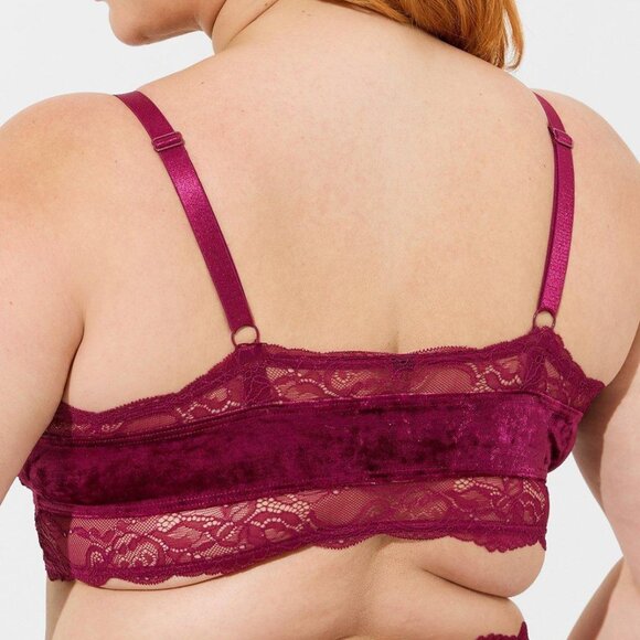 ❤️NWT VINTAGE TORRID BRALETTE - FUSCHIA CRUSHED VELOUR STRAPPY LACE TRIANGLE BRA - Picture 2 of 10